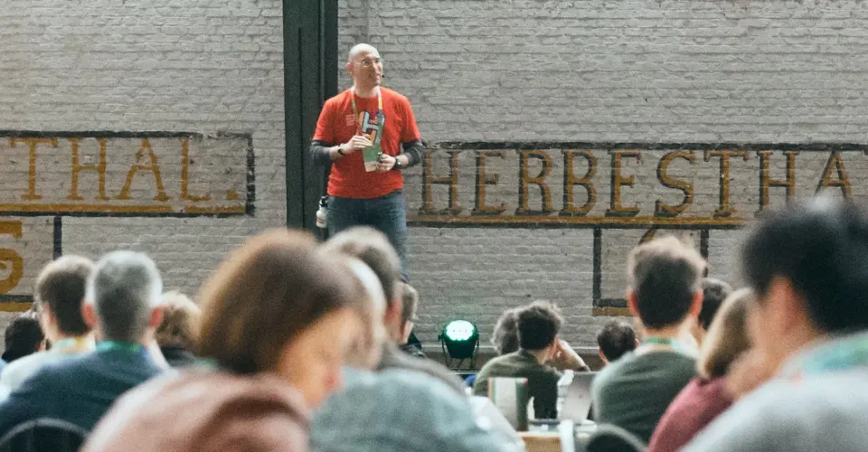 Hackthon moderator on stage
